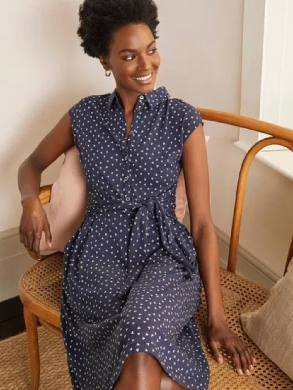 Boden Tie Waist Jersey Shirt Dress